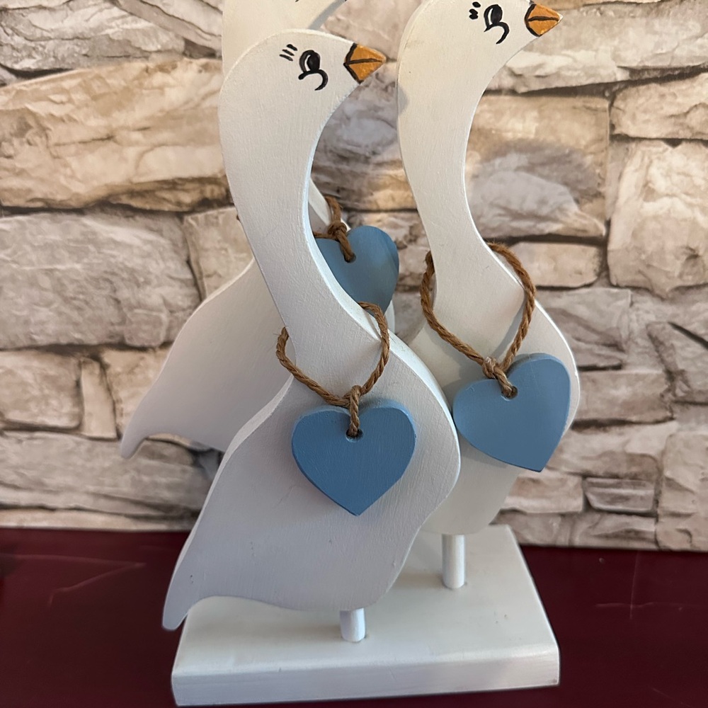 Charming White and Blue Wood Goose Decor